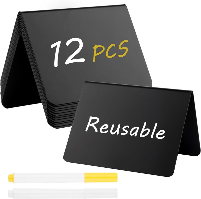 Mkobon 12 Pcs Mini Chalkboard Signs, 4"x3" Reusable PVC Food Labels for Party Buffet, Small Table Place Cards, Durable Chalk Board Signs for Tables, Birthday, Weddings, Bakery, Event Decoration (V Shape) - Image 1